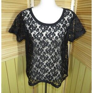 H&M Black Lace Short Sleeve Top Size Medium